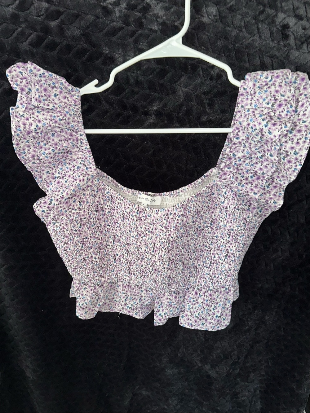 Jacqui E Lavender Floral Smocked Ruffle Crop Top
